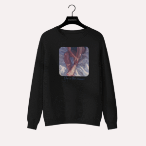Black sweatshirt featuring abstract feminine illustration on the front, Manulei artwear style